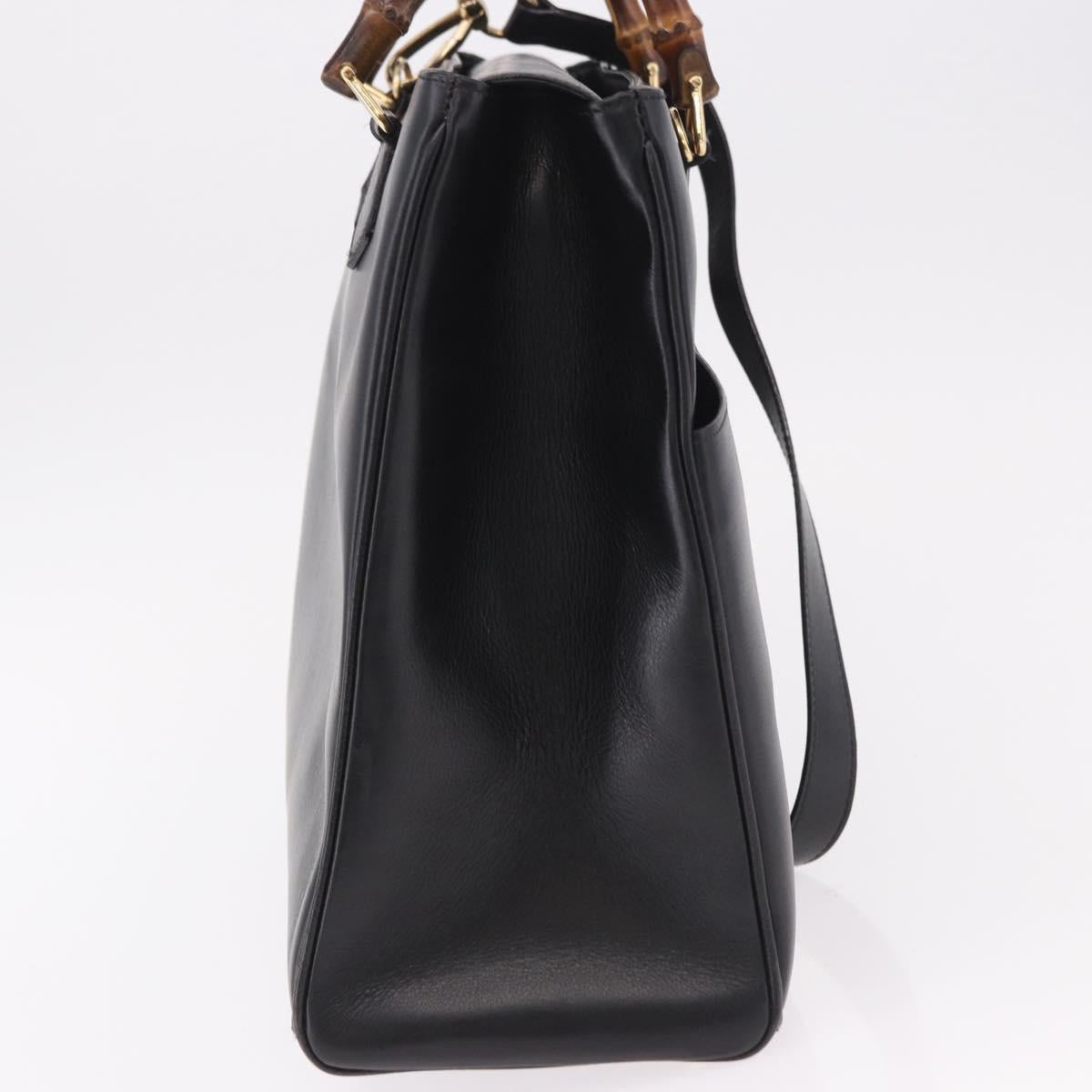 GUCCI Bamboo Hand Bag Leather 2way Black Gold 002 2855 0322 0 Auth kk684