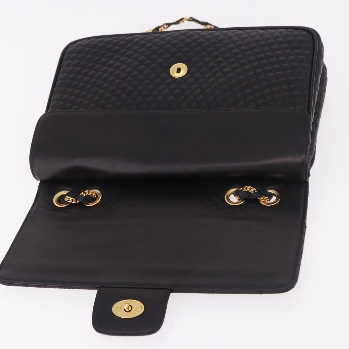 BALLY Chain Shoulder Bag Leather Black Gold Auth kk687A
