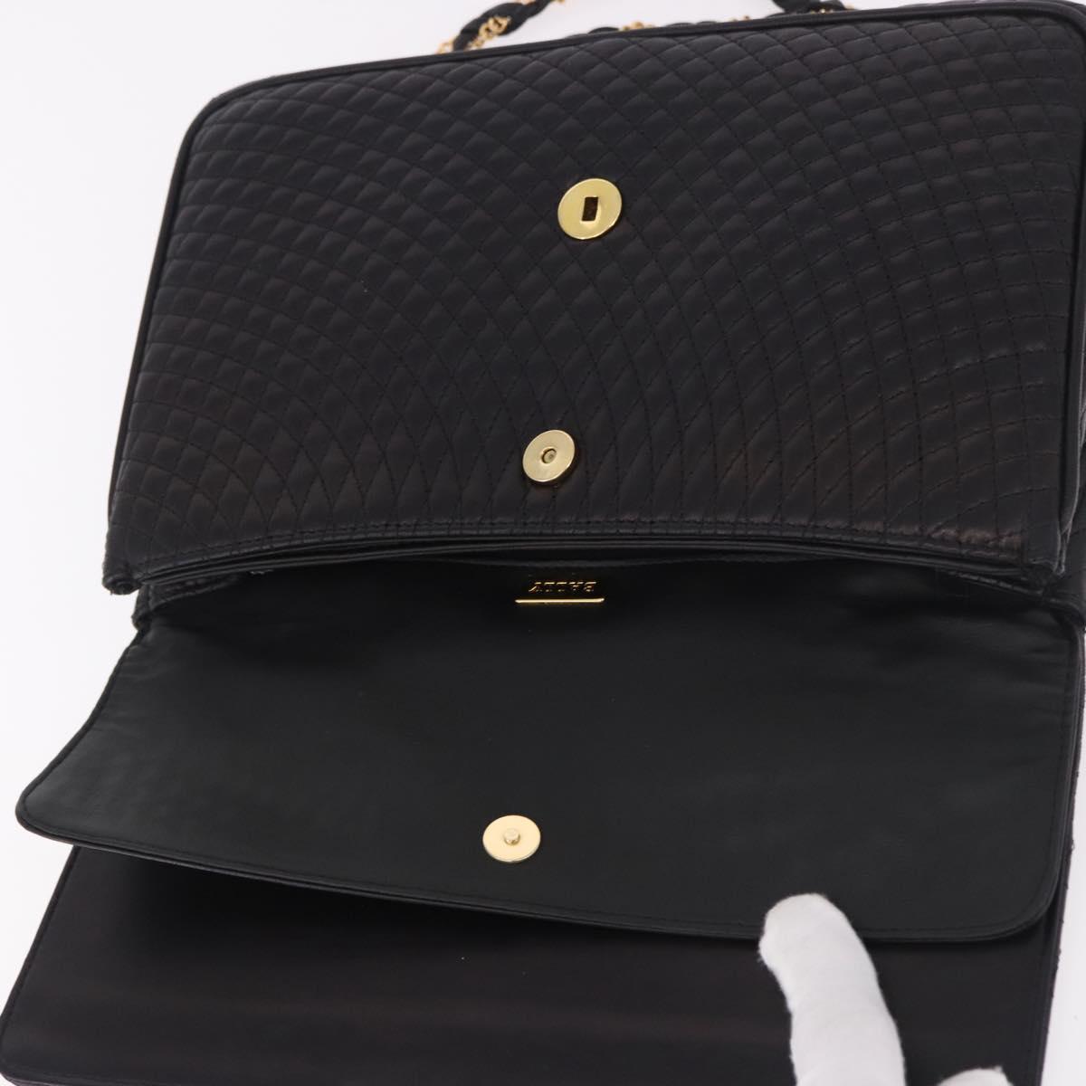 BALLY Chain Shoulder Bag Leather Black Gold Auth kk687A