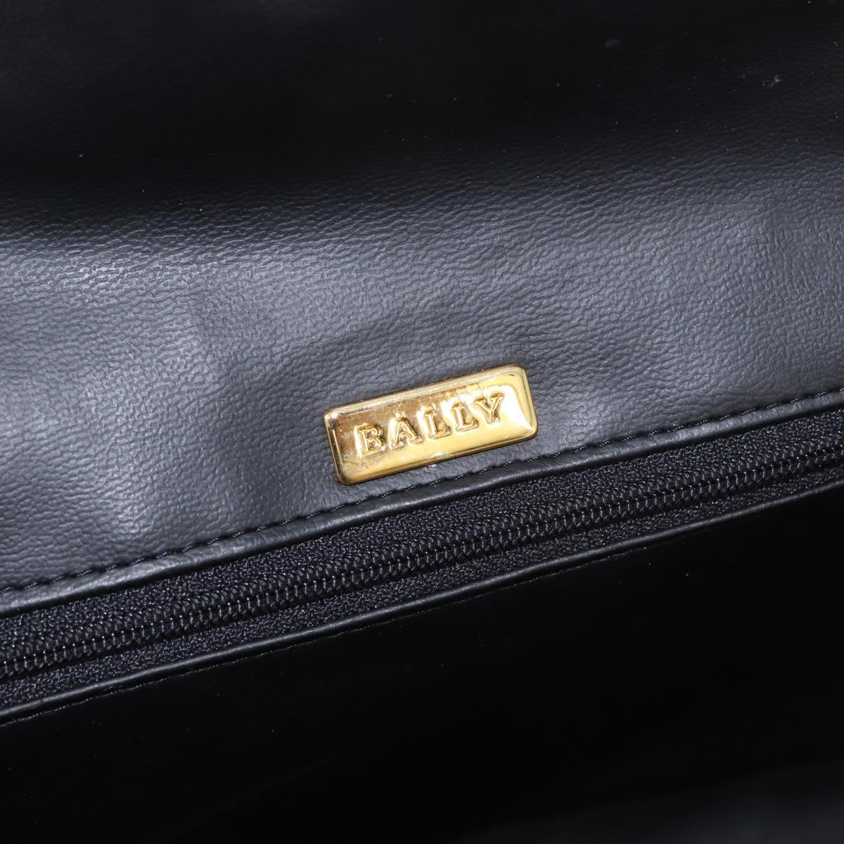 BALLY Chain Shoulder Bag Leather Black Gold Auth kk687A