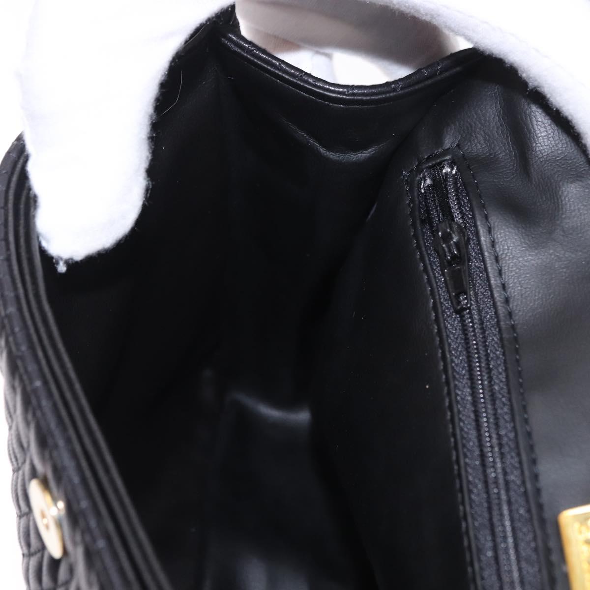 BALLY Chain Shoulder Bag Leather Black Gold Auth kk687A