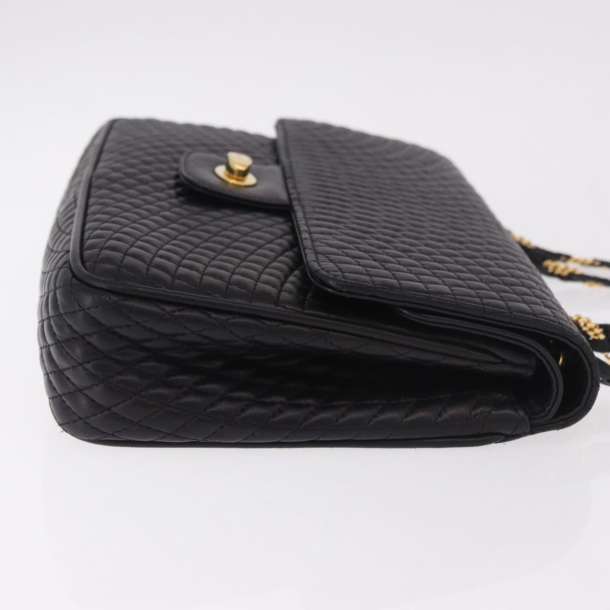 BALLY Chain Shoulder Bag Leather Black Gold Auth kk687A