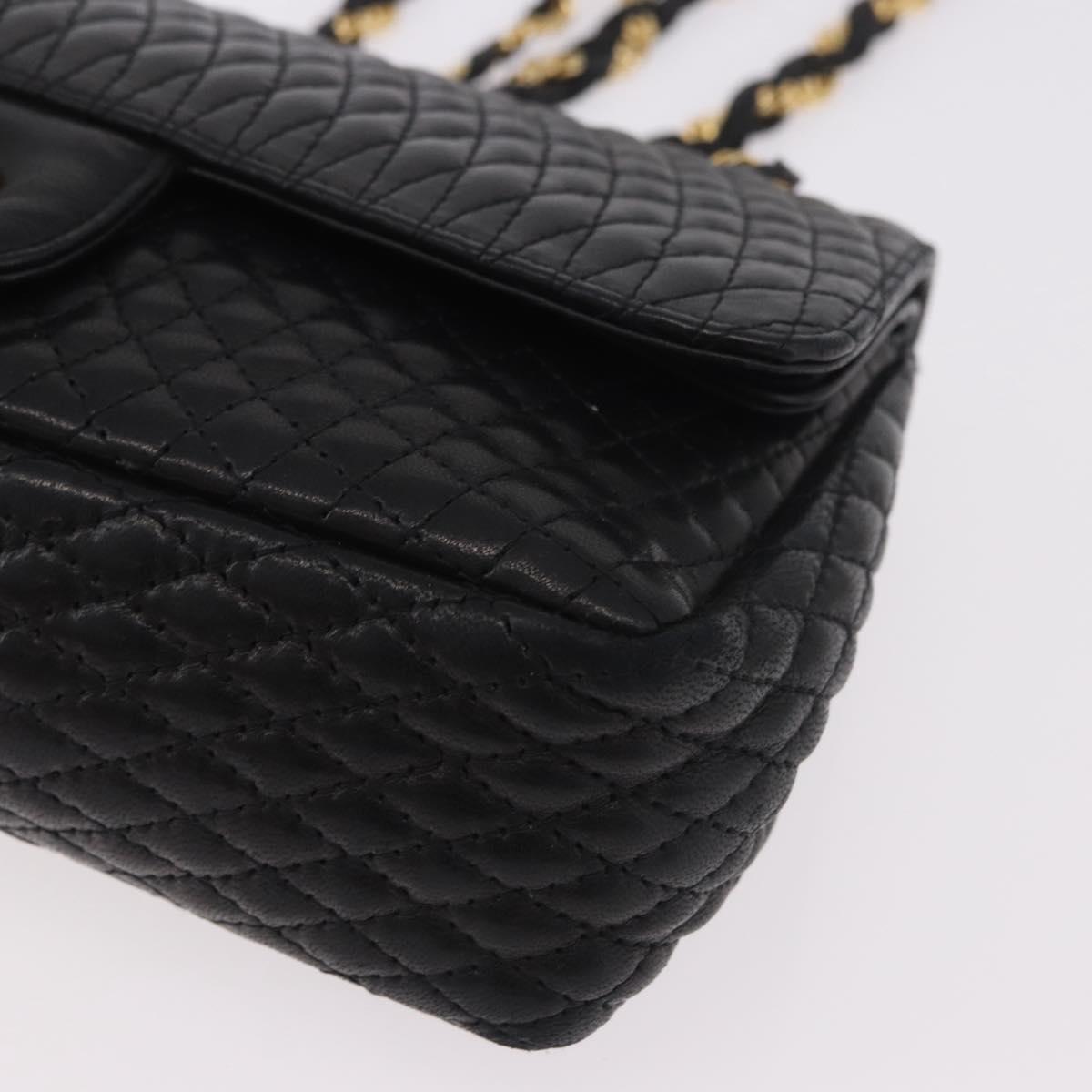 BALLY Chain Shoulder Bag Leather Black Gold Auth kk688A
