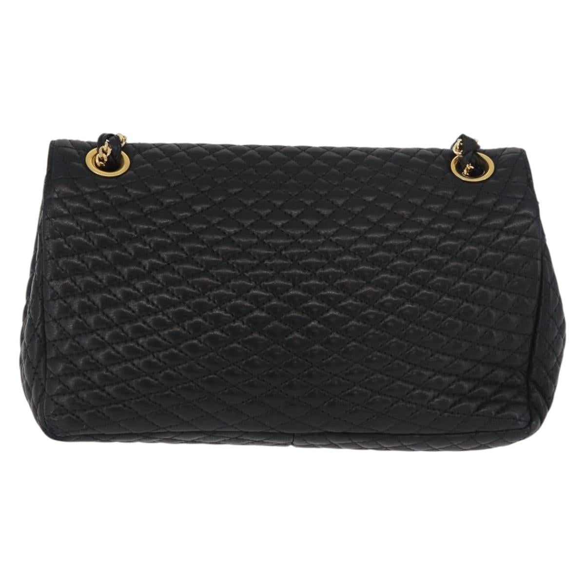 BALLY Chain Shoulder Bag Leather Black Gold Auth kk688A
