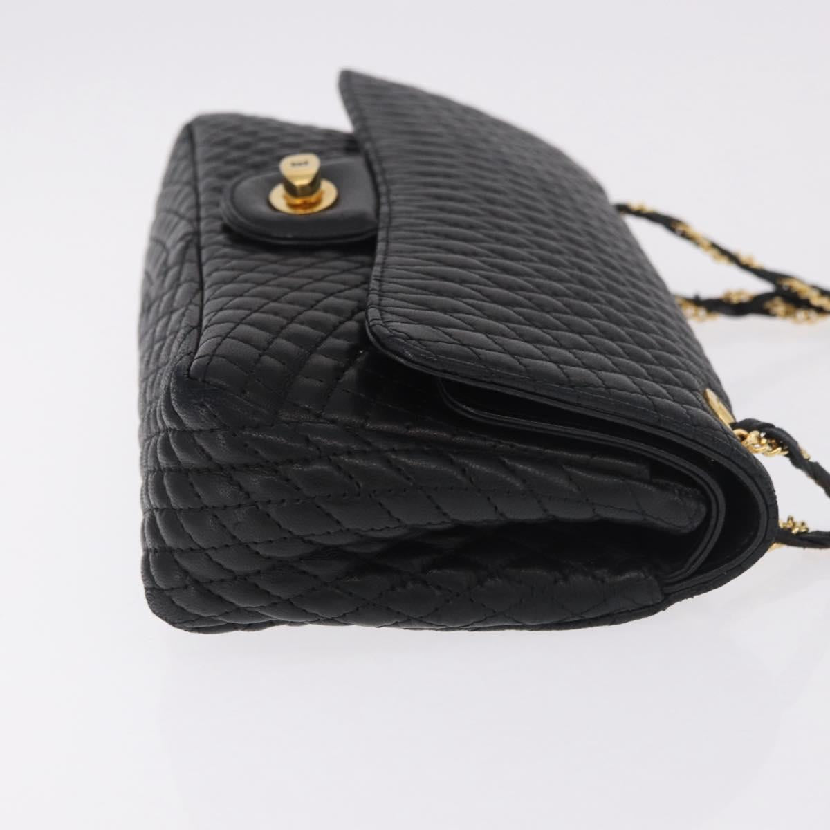 BALLY Chain Shoulder Bag Leather Black Gold Auth kk688A