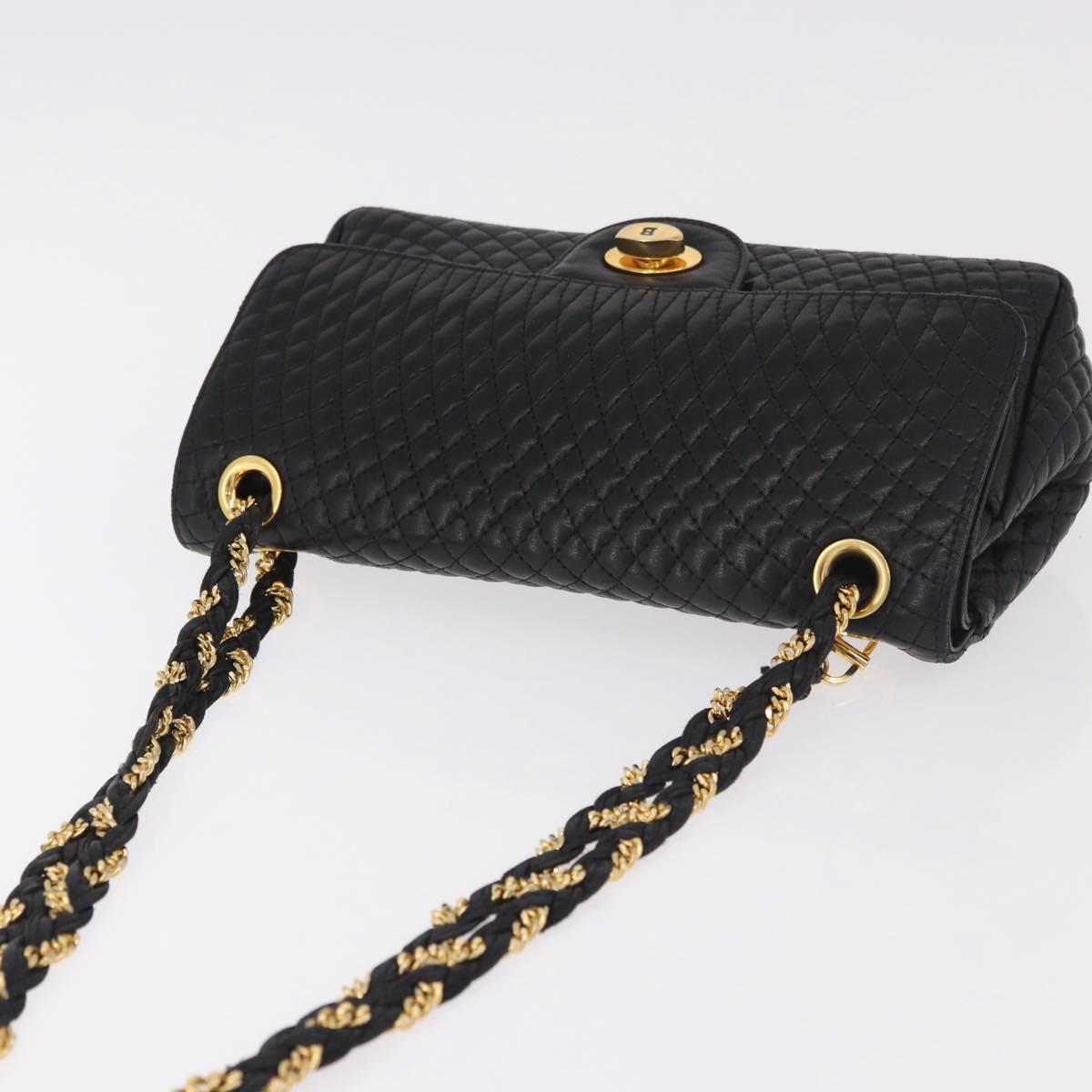BALLY Chain Shoulder Bag Leather Black Gold Auth kk688A