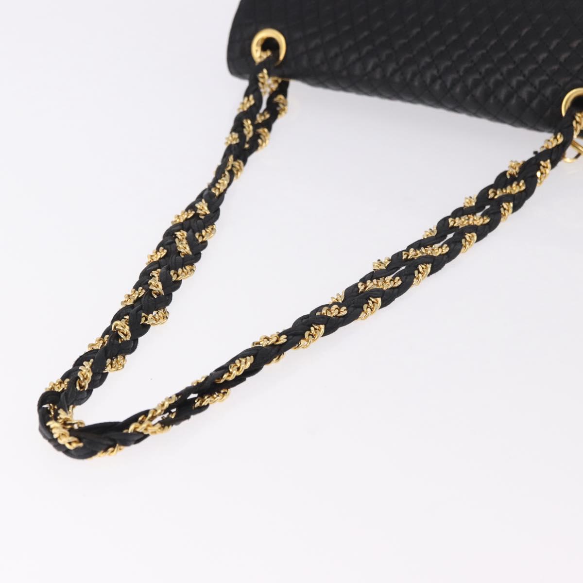 BALLY Chain Shoulder Bag Leather Black Gold Auth kk688A