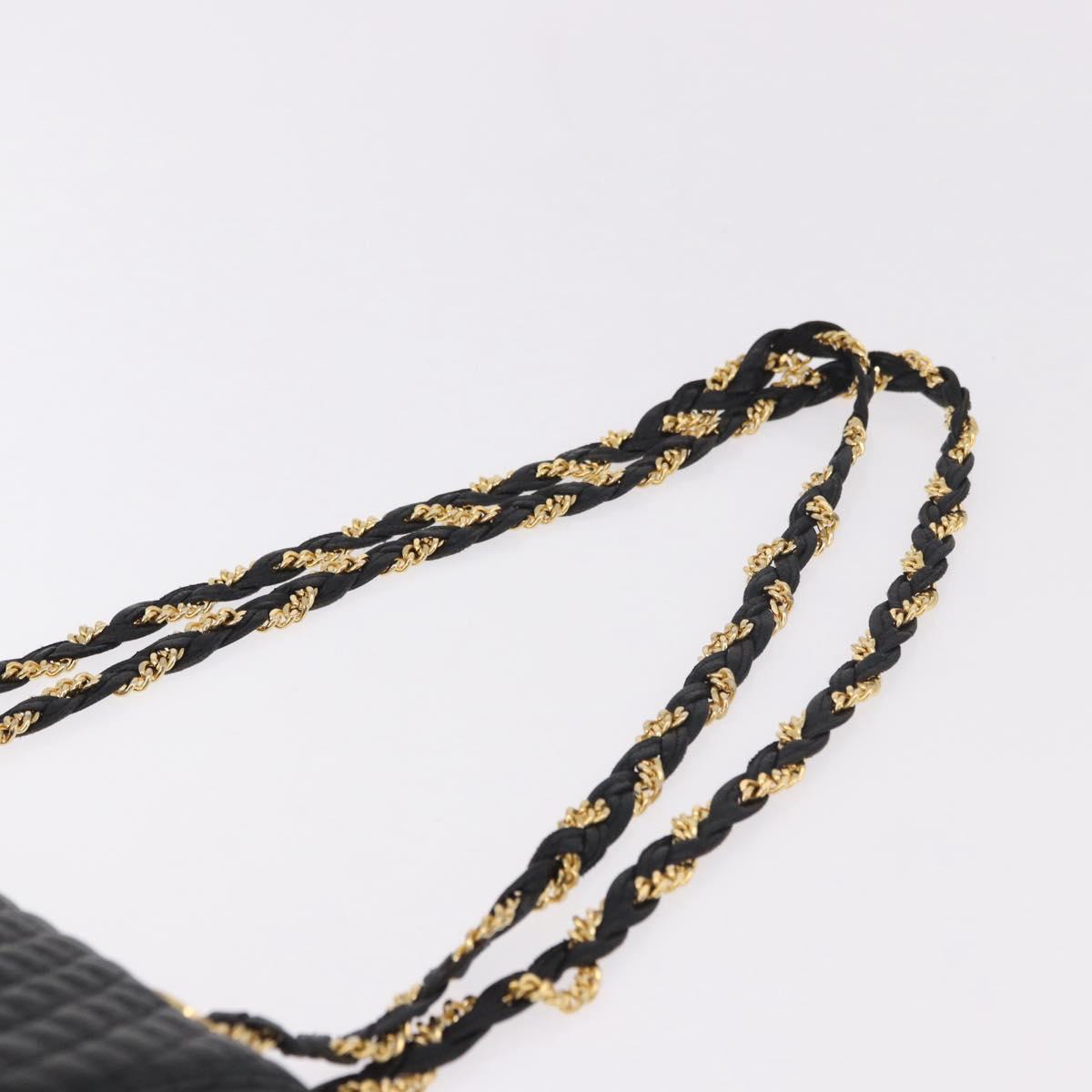 BALLY Chain Shoulder Bag Leather Black Gold Auth kk688A