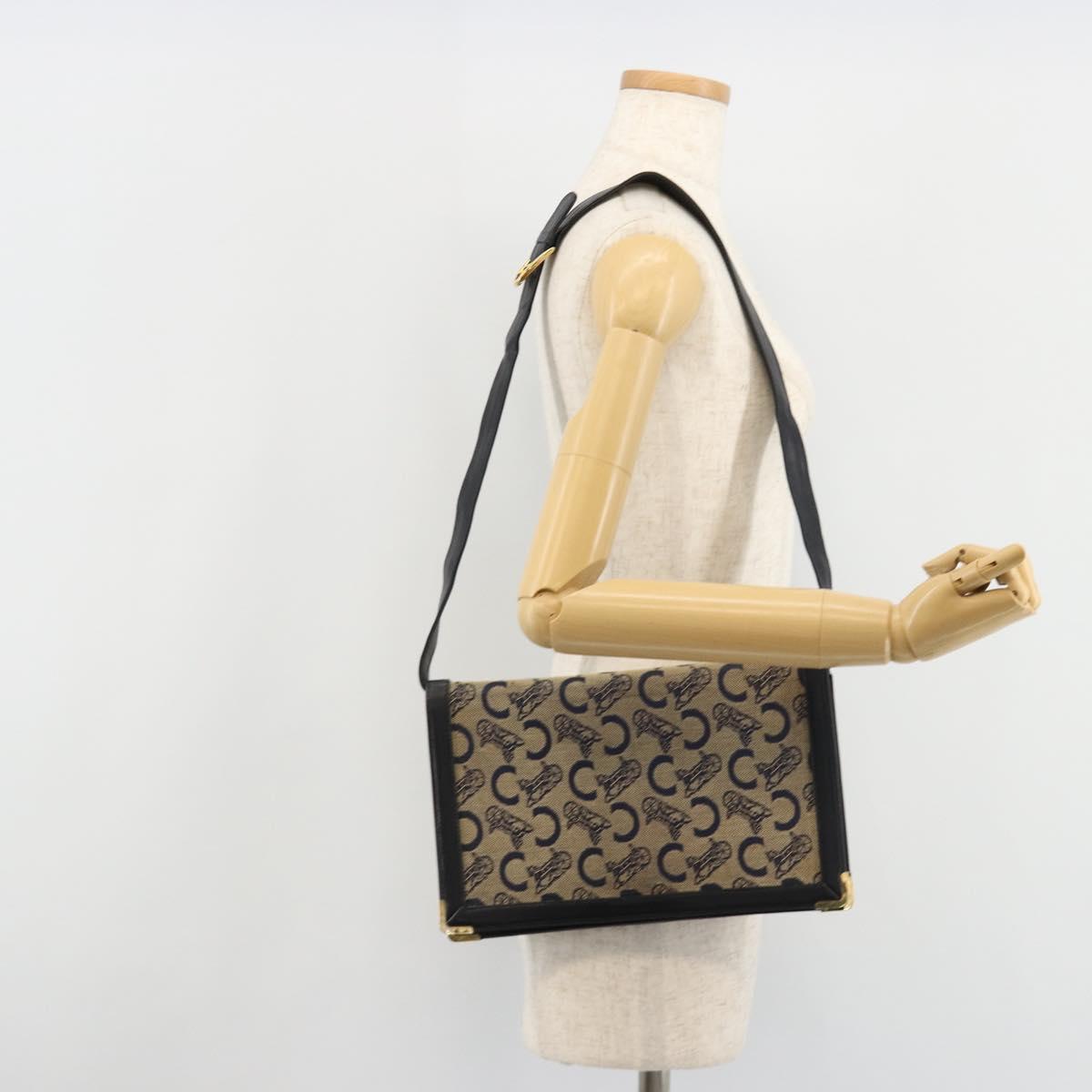 CELINE C Sulky Shoulder Bag Canvas Navy Gold Auth kk689