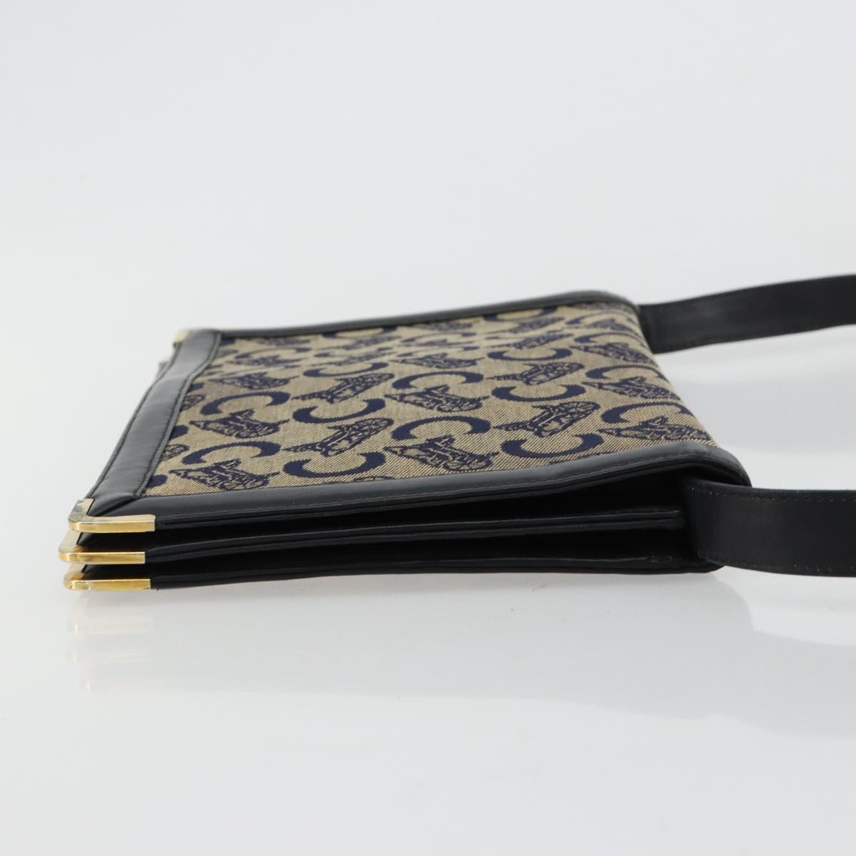 CELINE C Sulky Shoulder Bag Canvas Navy Gold Auth kk689