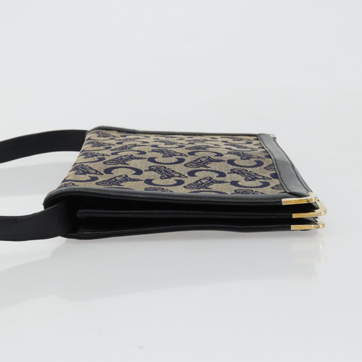 CELINE C Sulky Shoulder Bag Canvas Navy Gold Auth kk689