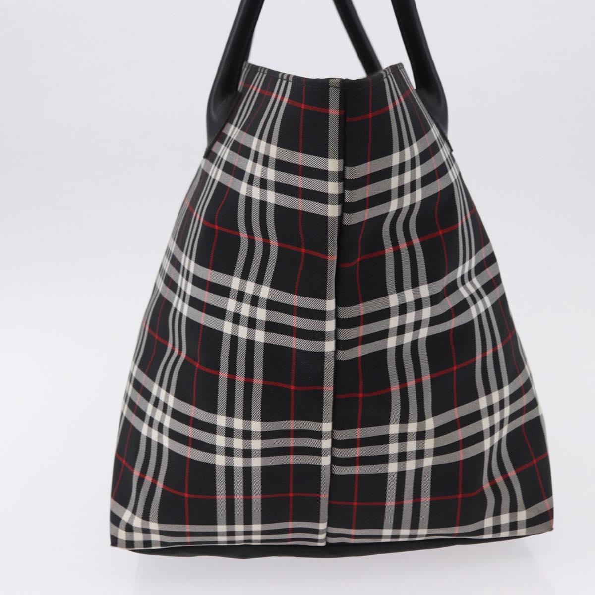 Burberrys Nova Check Blue Label Tote Bag Nylon Black Silver Auth kk690A