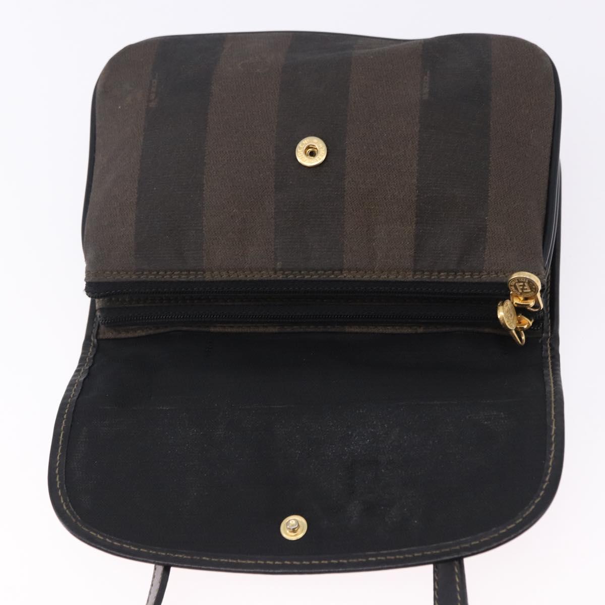 FENDI Pecan Canvas Shoulder Bag PVC Black Brown Auth kk691