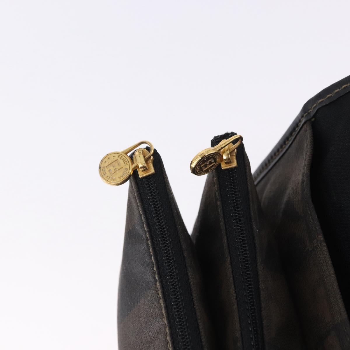 FENDI Pecan Canvas Shoulder Bag PVC Black Brown Auth kk691