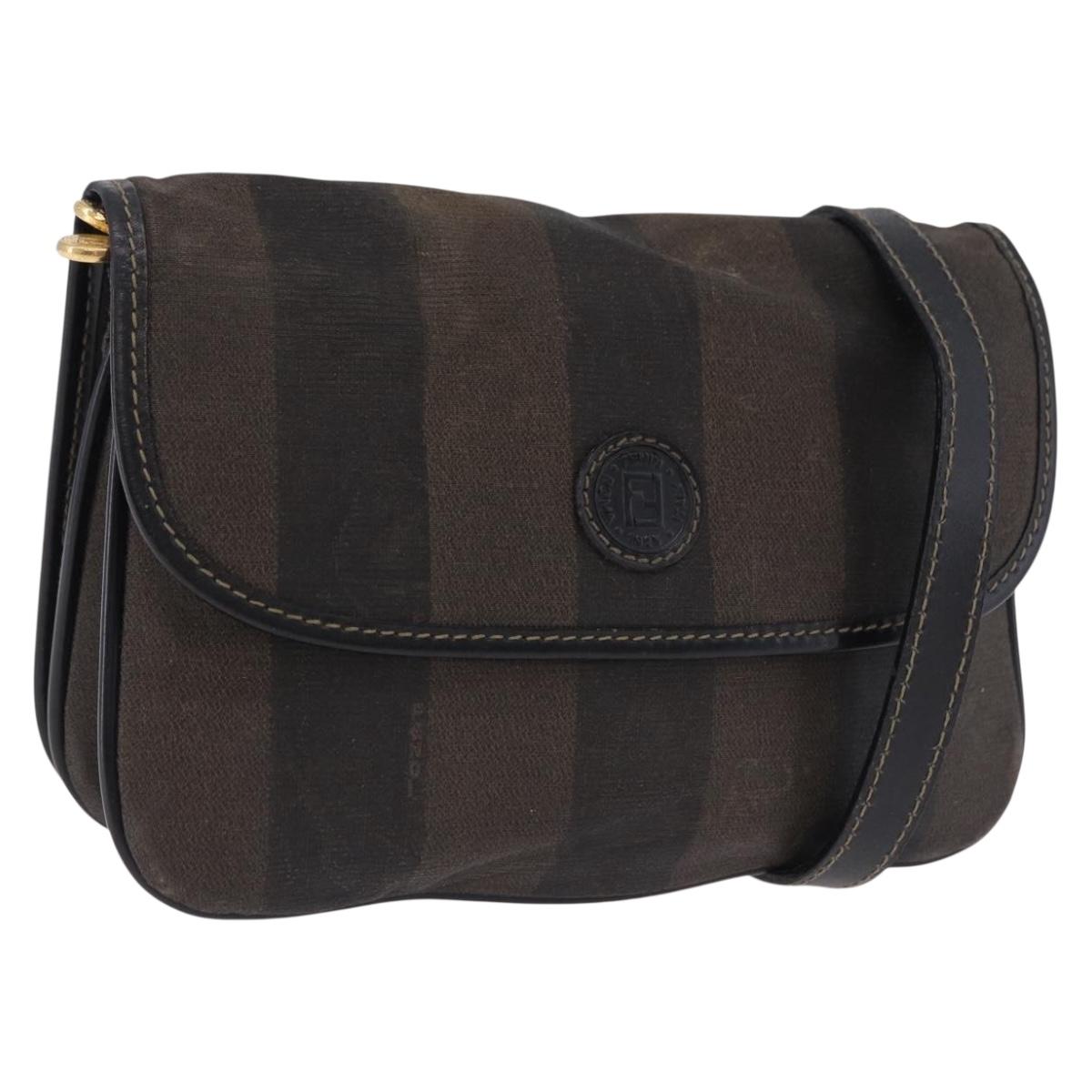 FENDI Pecan Canvas Shoulder Bag PVC Black Brown Auth kk691