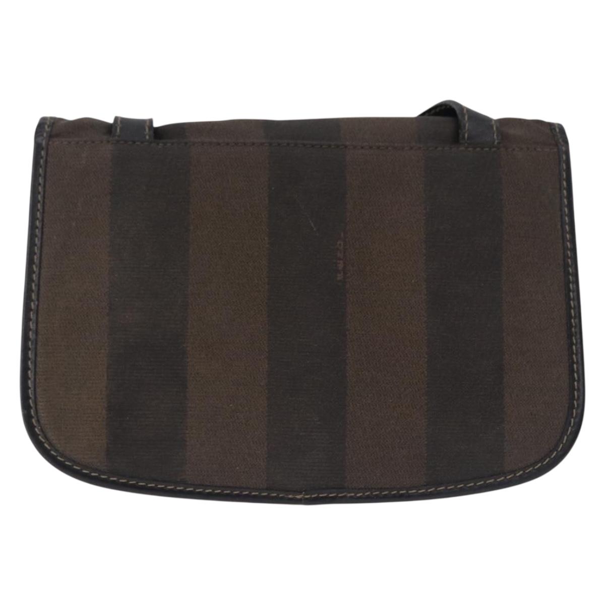 FENDI Pecan Canvas Shoulder Bag PVC Black Brown Auth kk691