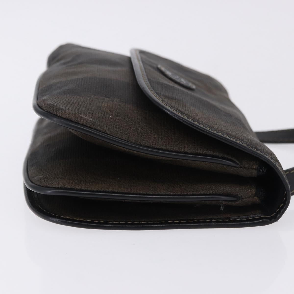 FENDI Pecan Canvas Shoulder Bag PVC Black Brown Auth kk691