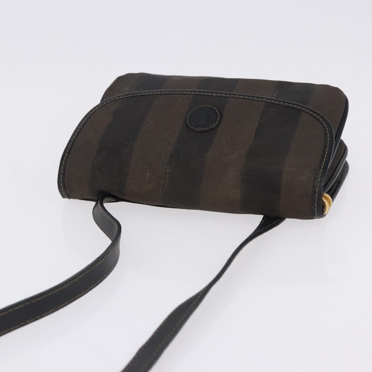 FENDI Pecan Canvas Shoulder Bag PVC Black Brown Auth kk691