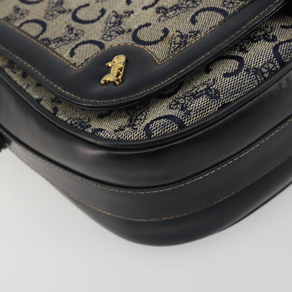 CELINE C Sulky Shoulder Bag Canvas Navy Gold Auth kk693