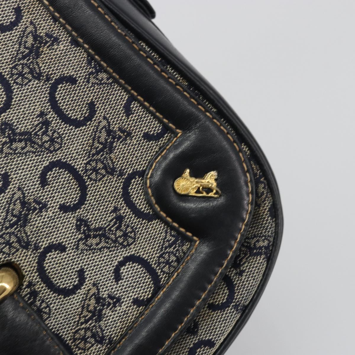 CELINE C Sulky Shoulder Bag Canvas Navy Gold Auth kk693