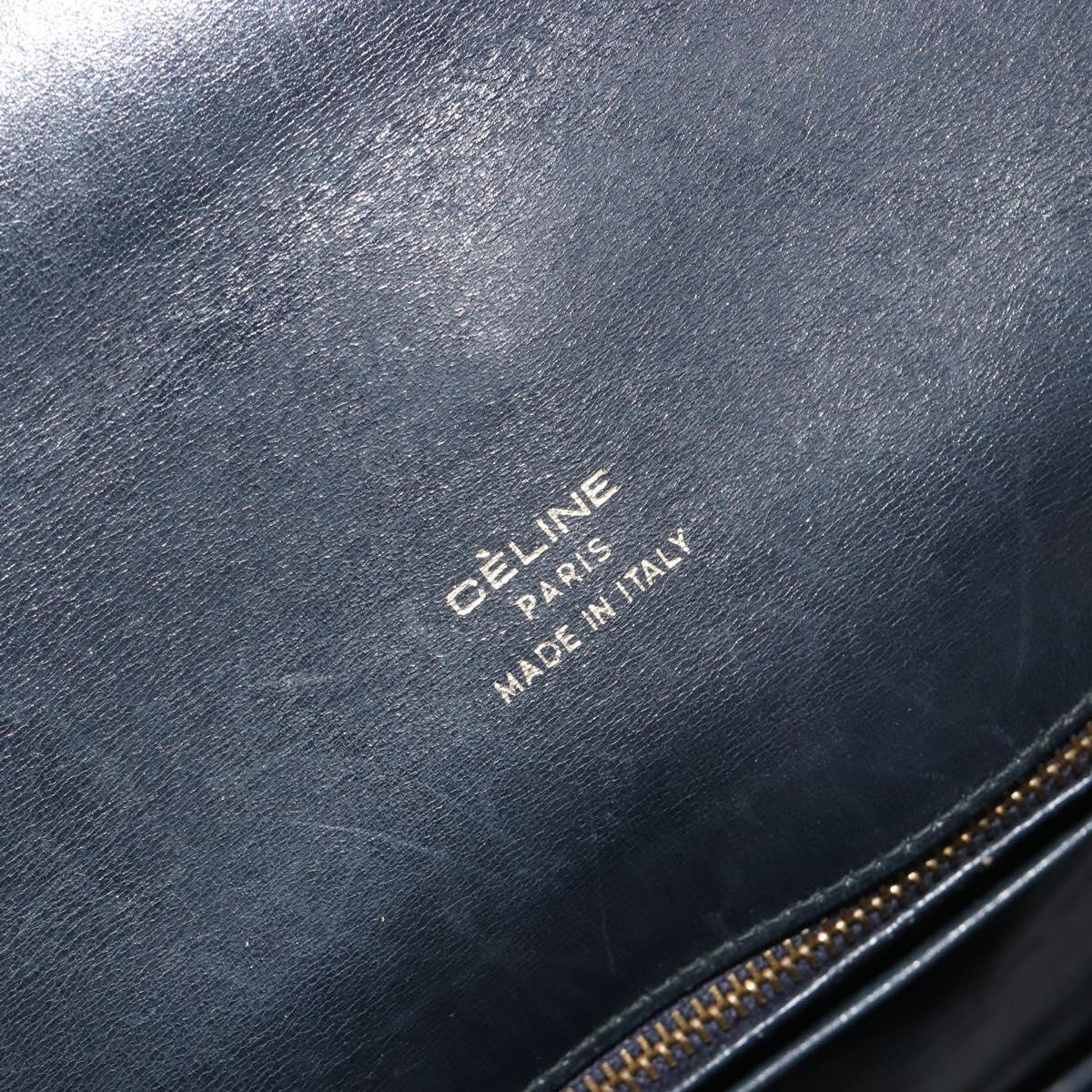 CELINE C Sulky Shoulder Bag Canvas Navy Gold Auth kk693