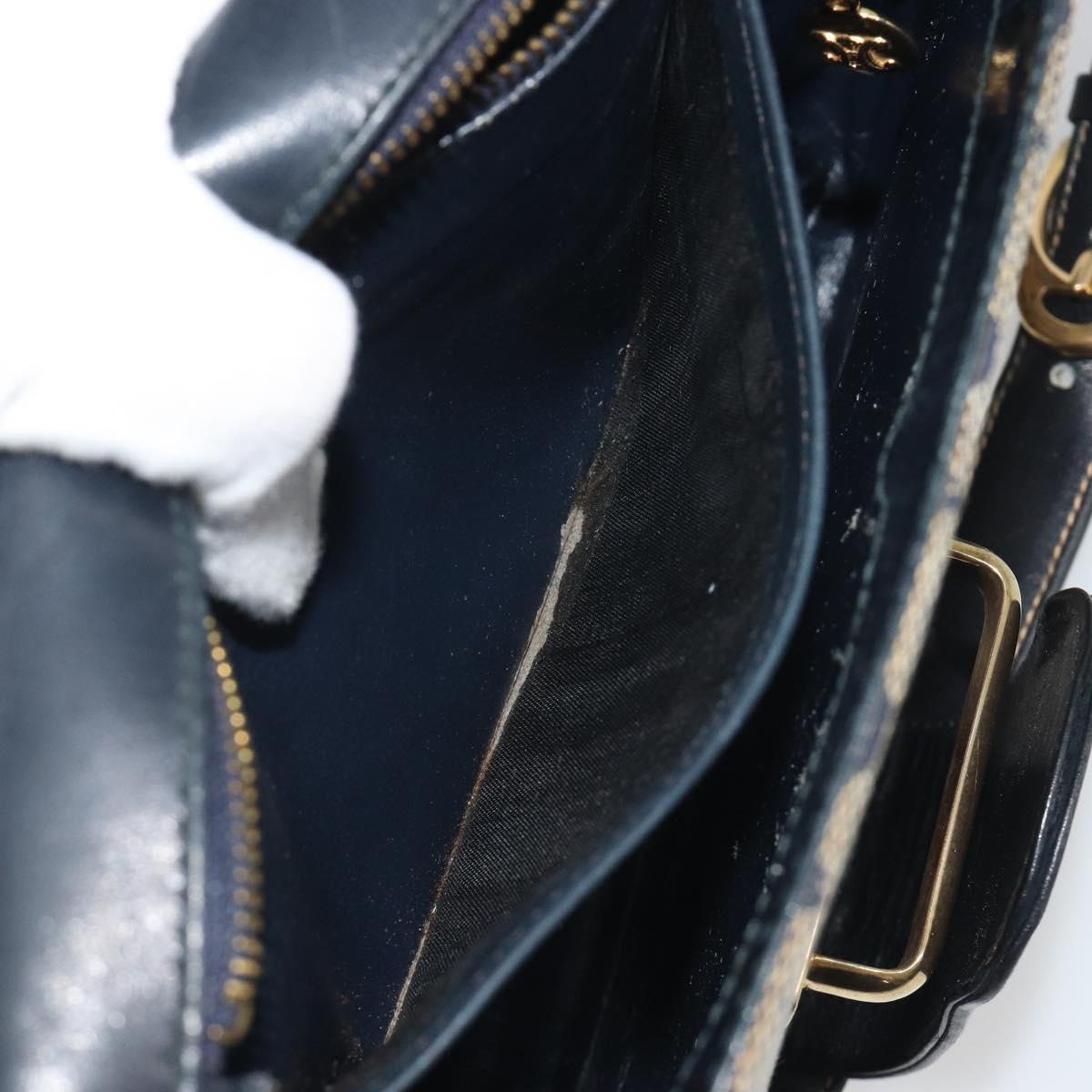 CELINE C Sulky Shoulder Bag Canvas Navy Gold Auth kk693