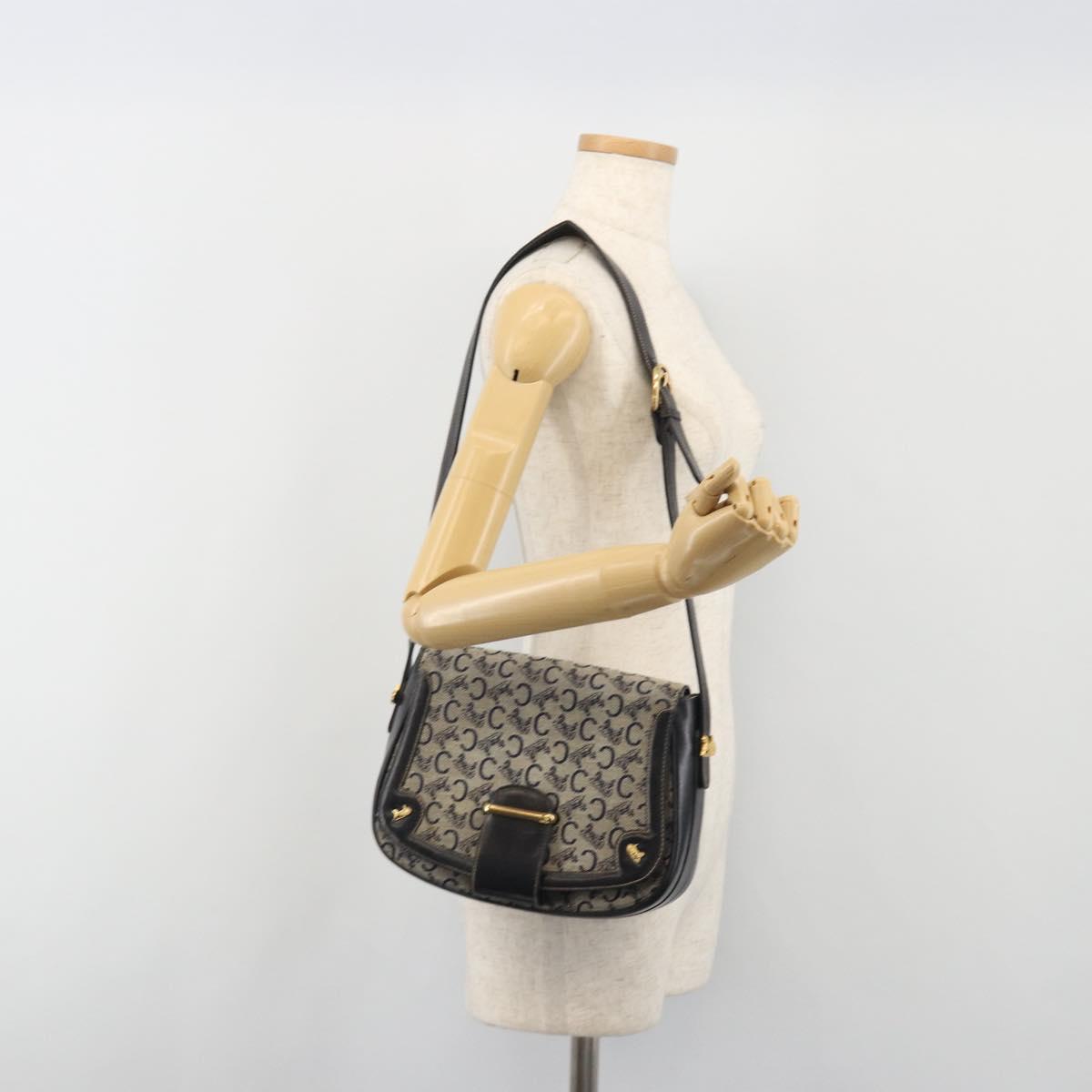 CELINE C Sulky Shoulder Bag Canvas Navy Gold Auth kk693