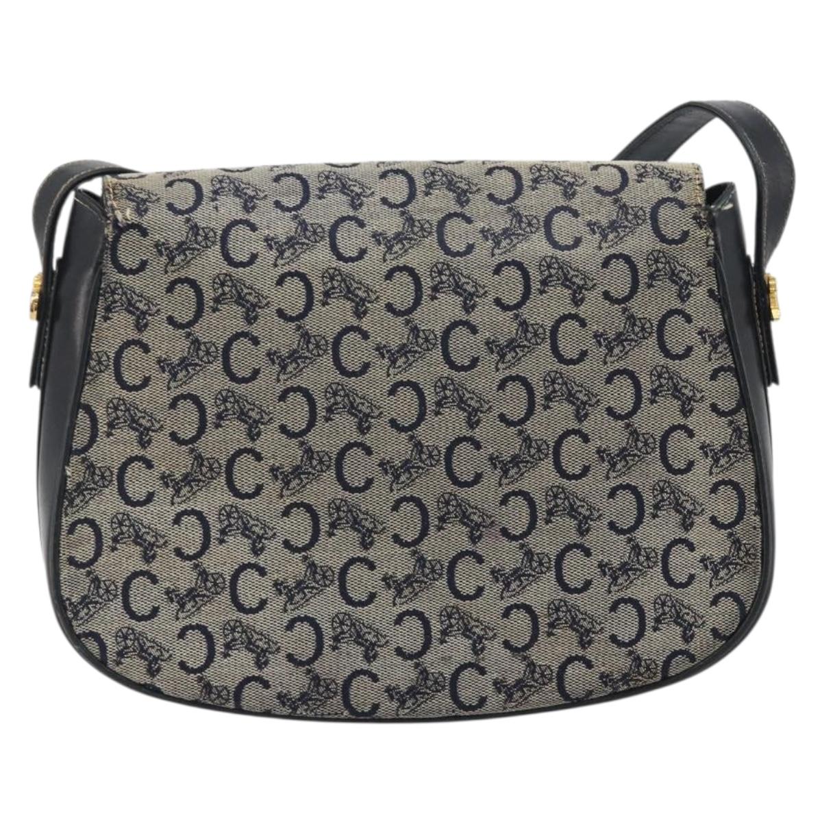 CELINE C Sulky Shoulder Bag Canvas Navy Gold Auth kk693