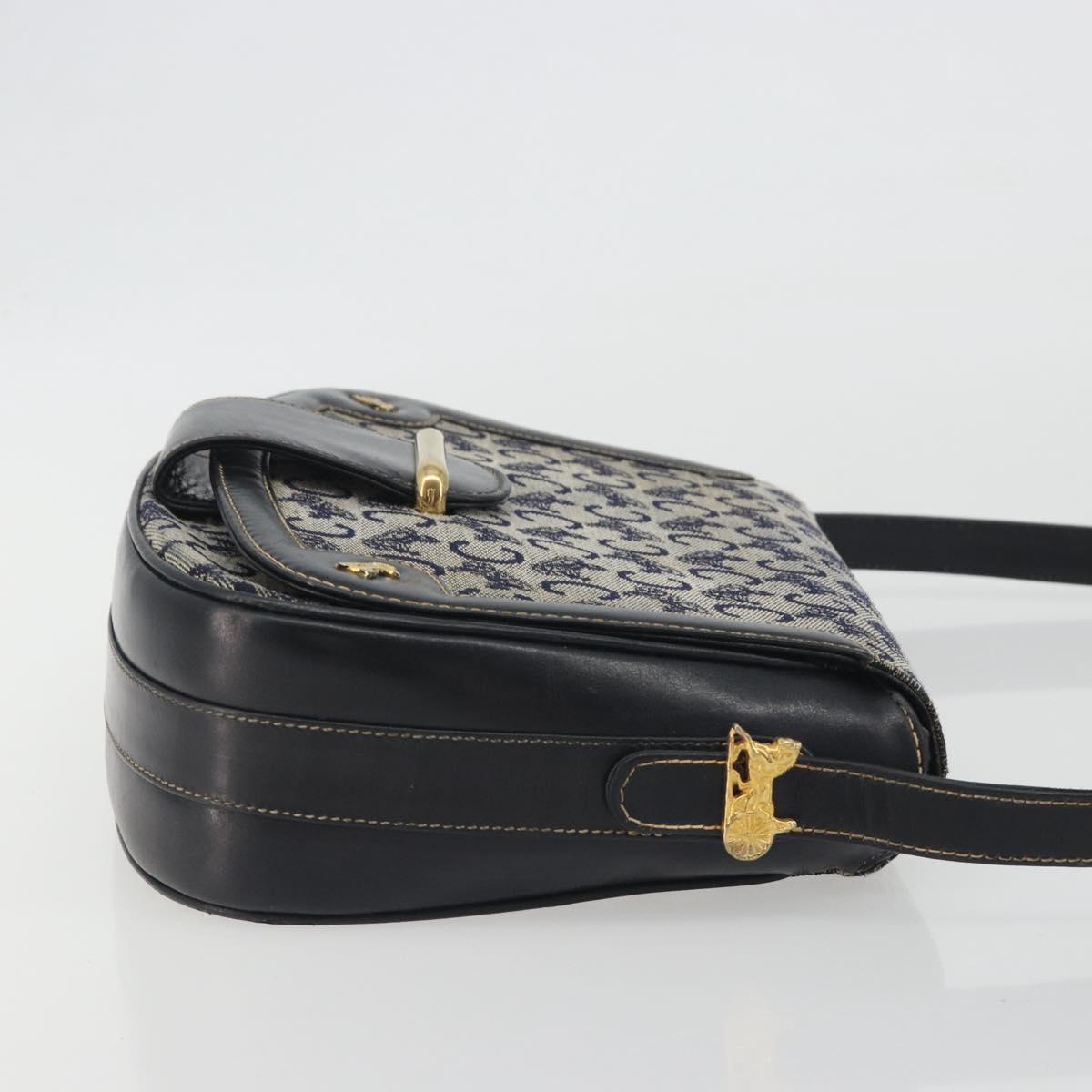 CELINE C Sulky Shoulder Bag Canvas Navy Gold Auth kk693