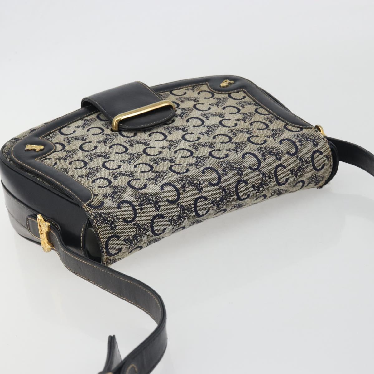 CELINE C Sulky Shoulder Bag Canvas Navy Gold Auth kk693