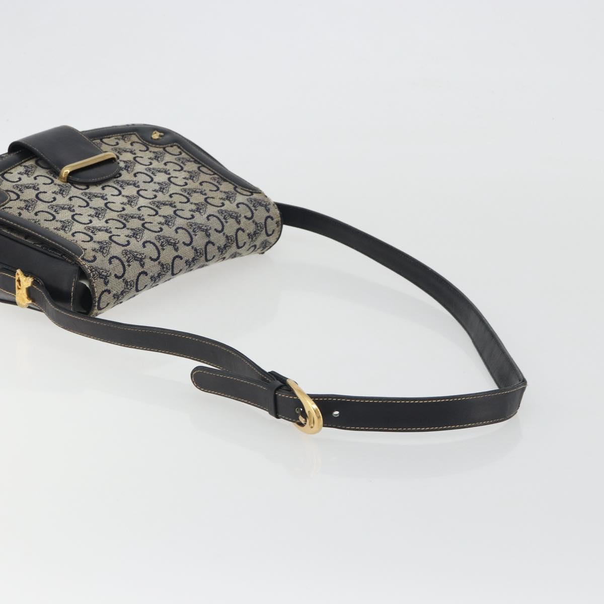 CELINE C Sulky Shoulder Bag Canvas Navy Gold Auth kk693