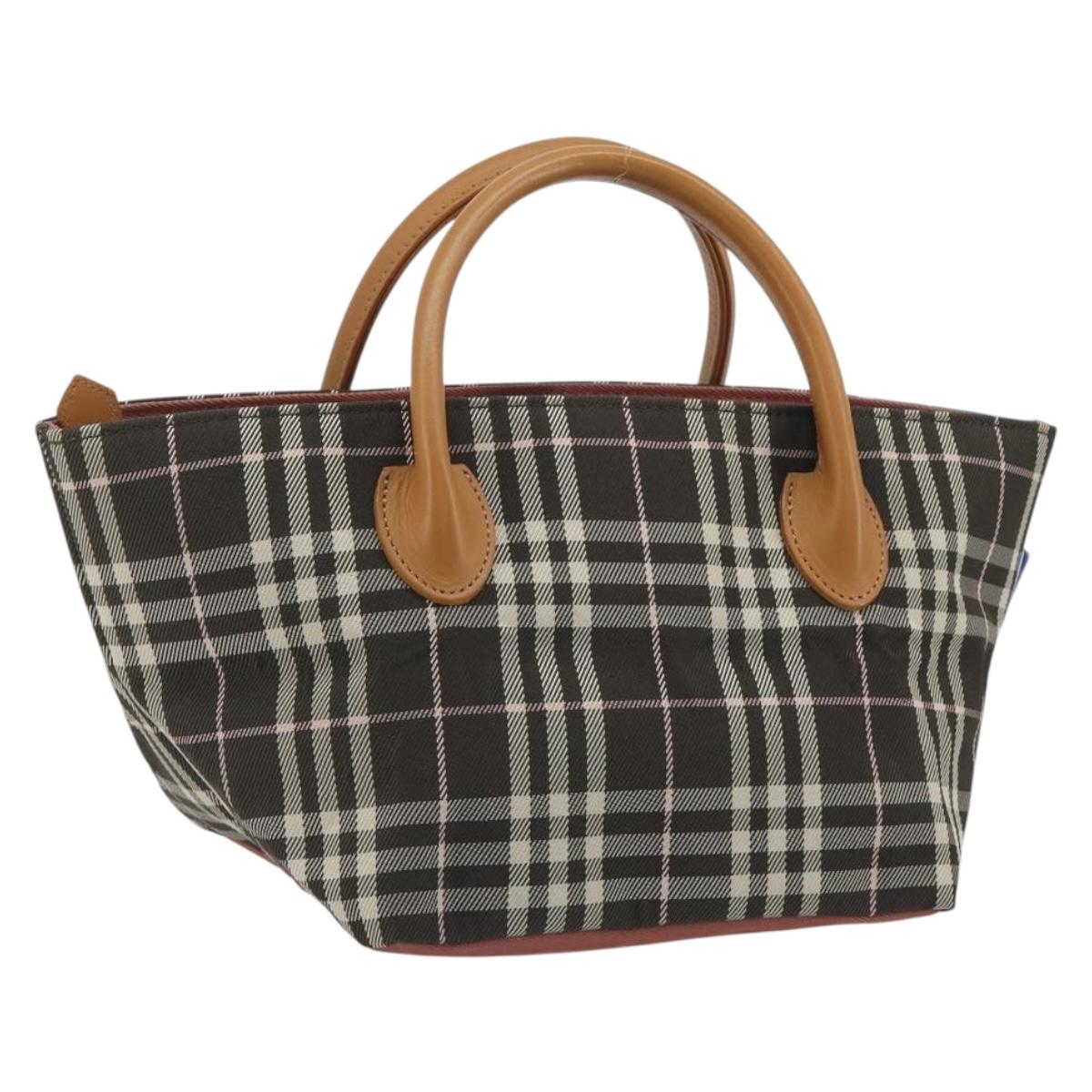 BURBERRY Nova Check Blue Label Tote Bag Nylon Brown Silver Auth kk694A