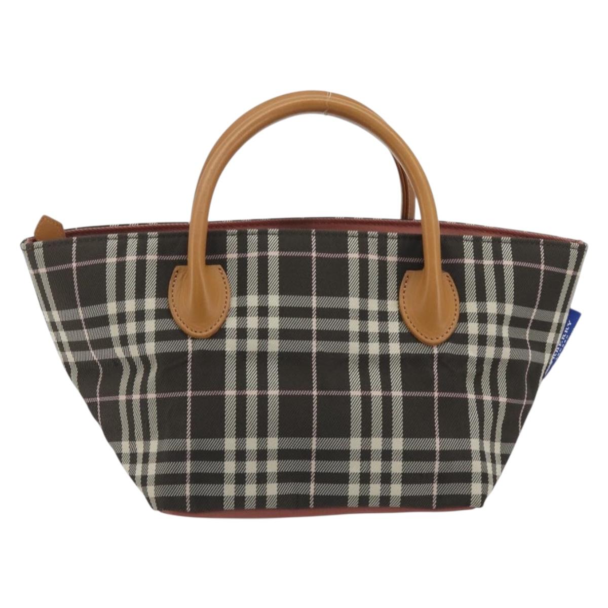 BURBERRY Nova Check Blue Label Tote Bag Nylon Brown Silver Auth kk694A