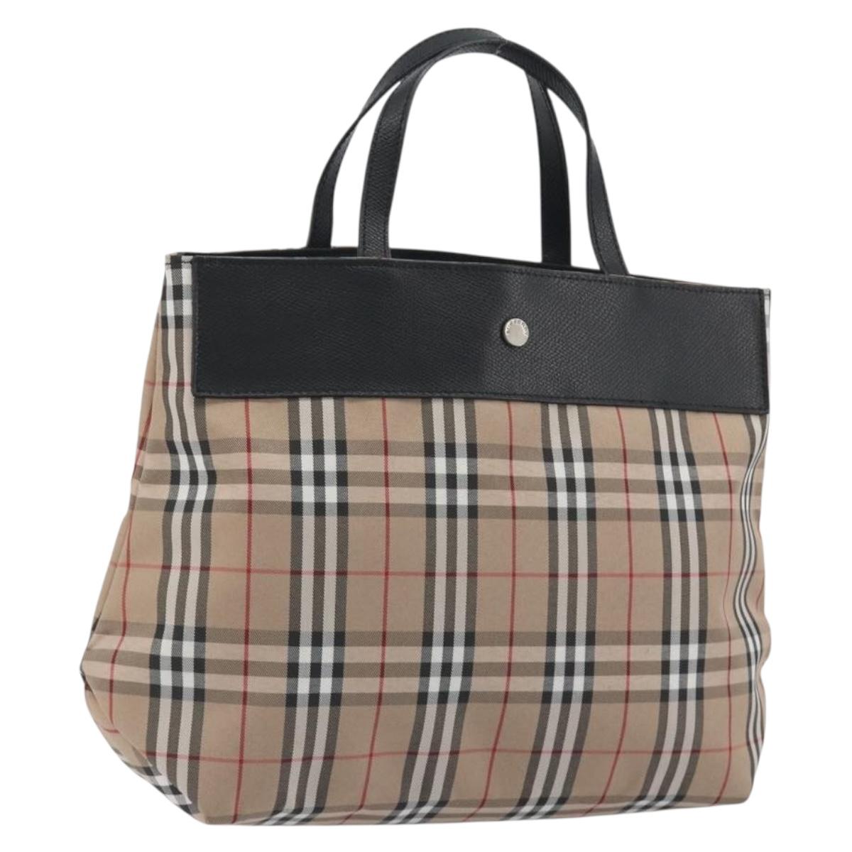 BURBERRY Nova Check Tote Bag Nylon Beige Silver Auth kk695A