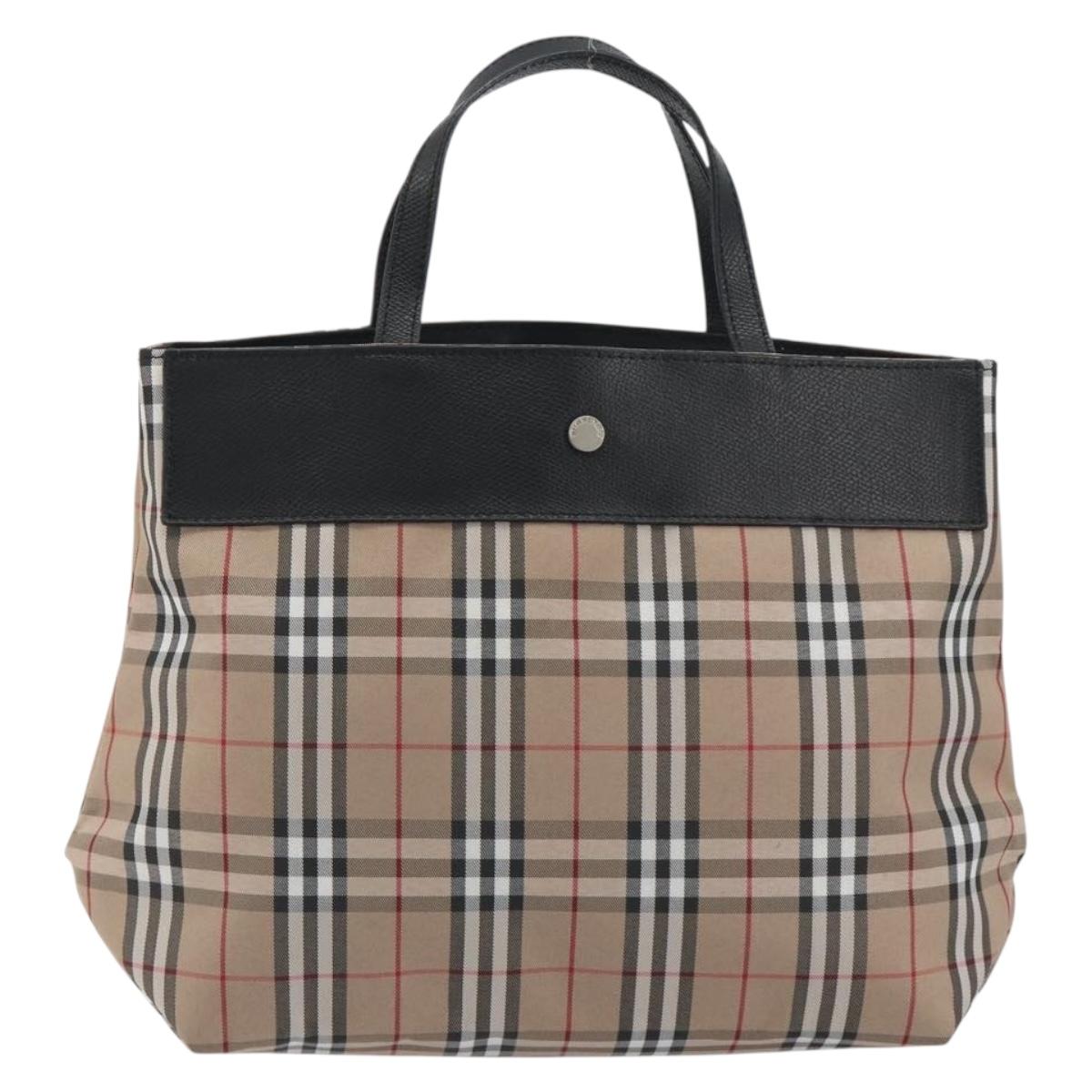 BURBERRY Nova Check Tote Bag Nylon Beige Silver Auth kk695A