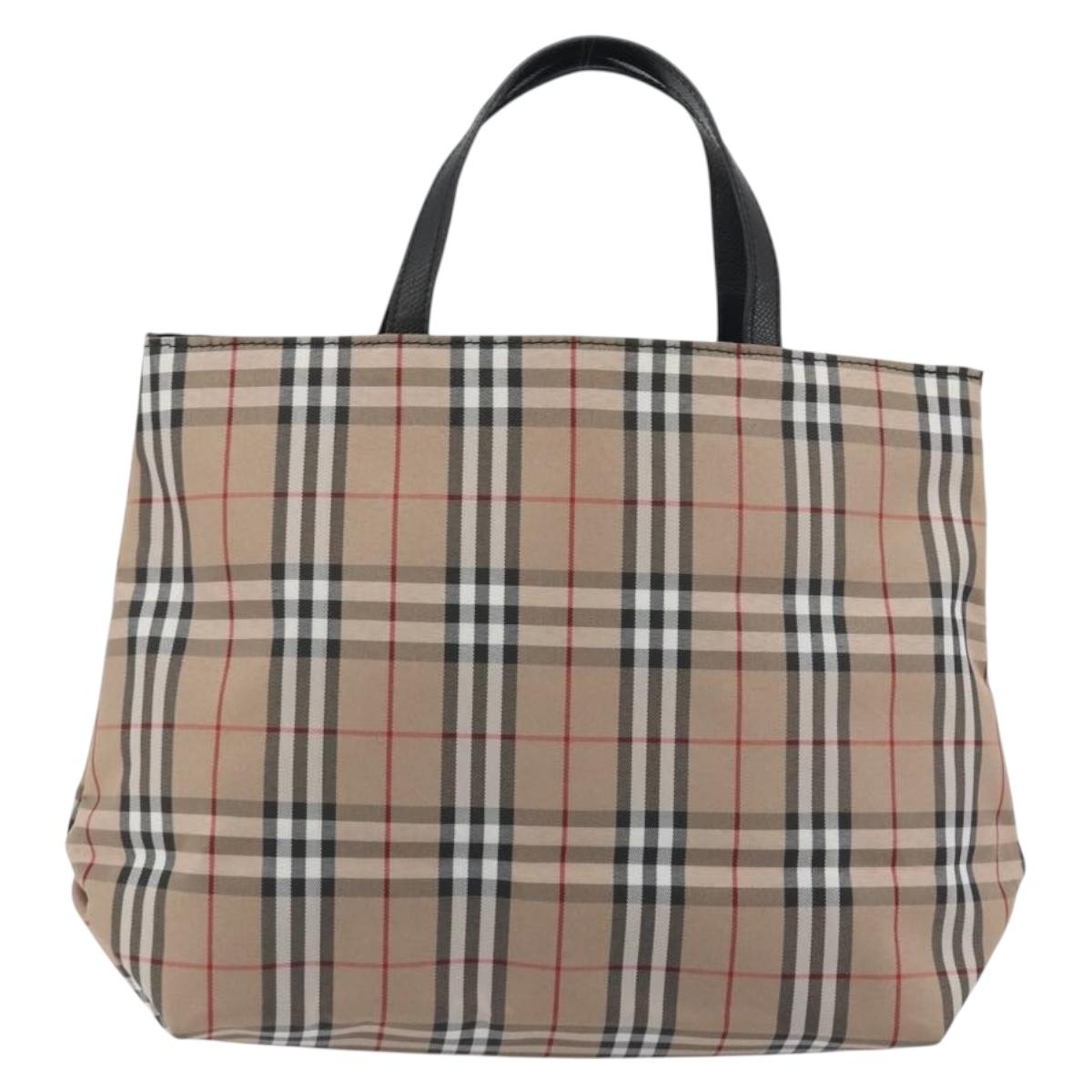 BURBERRY Nova Check Tote Bag Nylon Beige Silver Auth kk695A