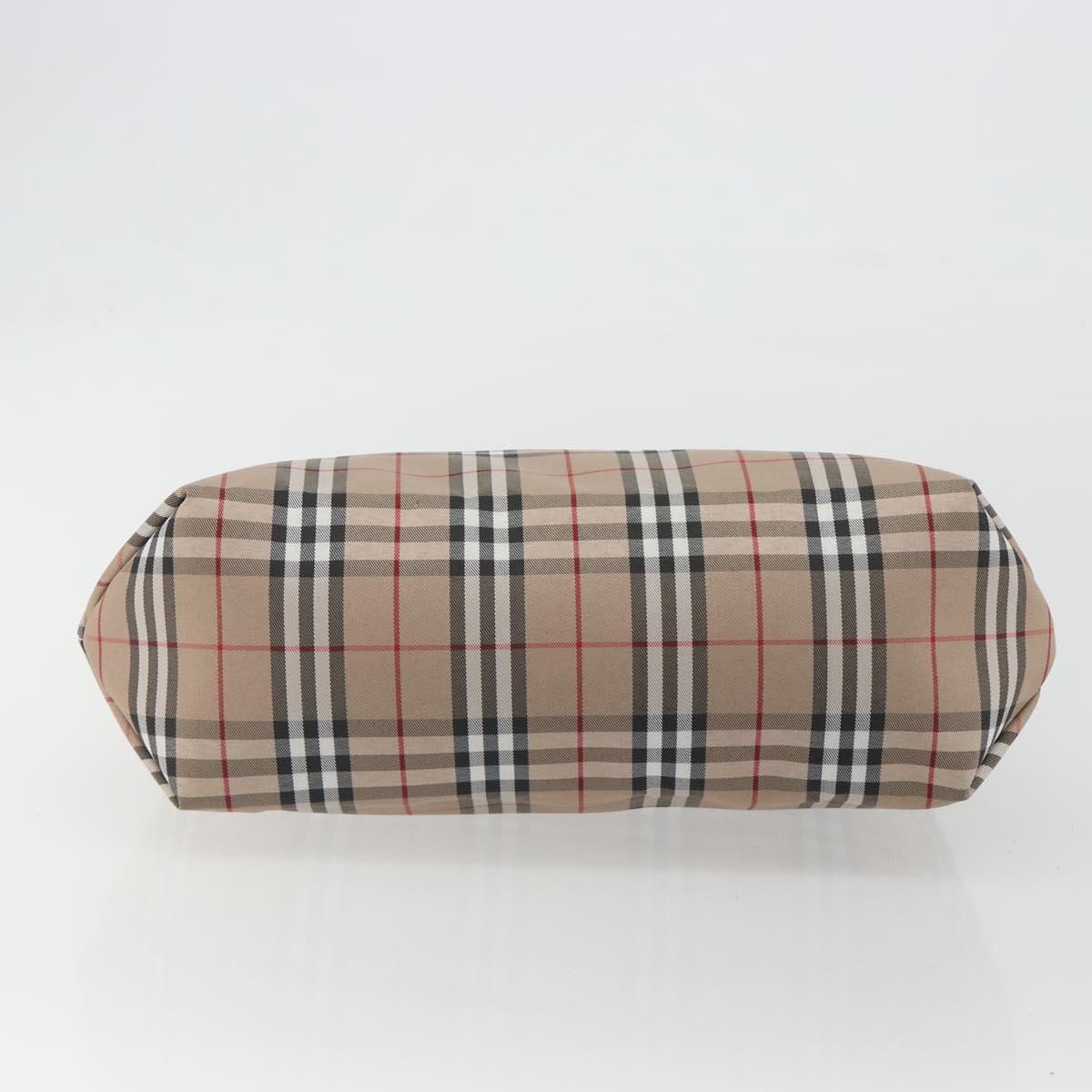 BURBERRY Nova Check Tote Bag Nylon Beige Silver Auth kk695A