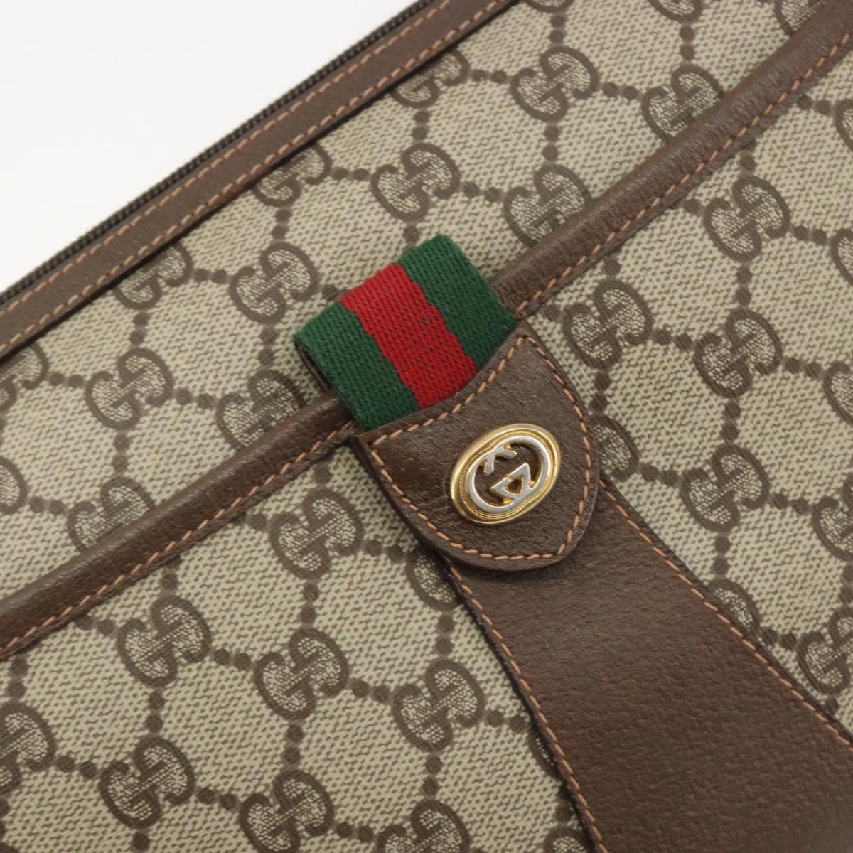 GUCCI GG Supreme Web Sherry Line Bag PVC Beige Gold 89 02 032 Auth kk699