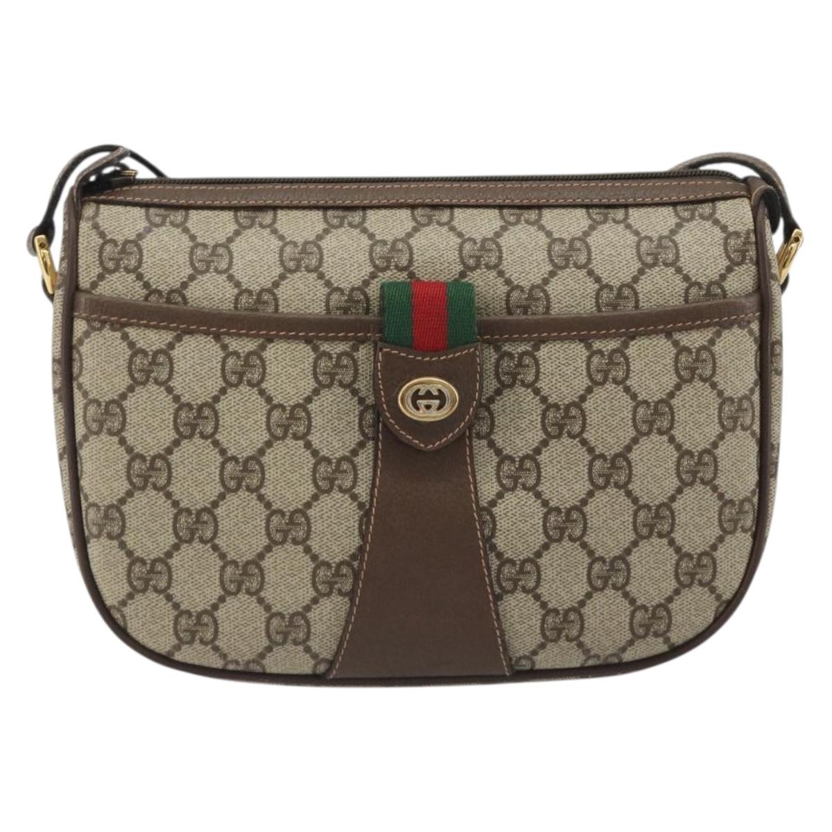 GUCCI GG Supreme Web Sherry Line Bag PVC Beige Gold 89 02 032 Auth kk699