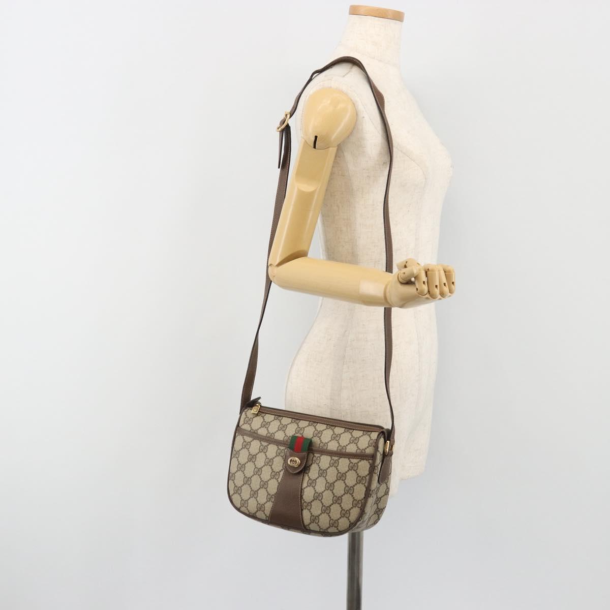 GUCCI GG Supreme Web Sherry Line Bag PVC Beige Gold 89 02 032 Auth kk699