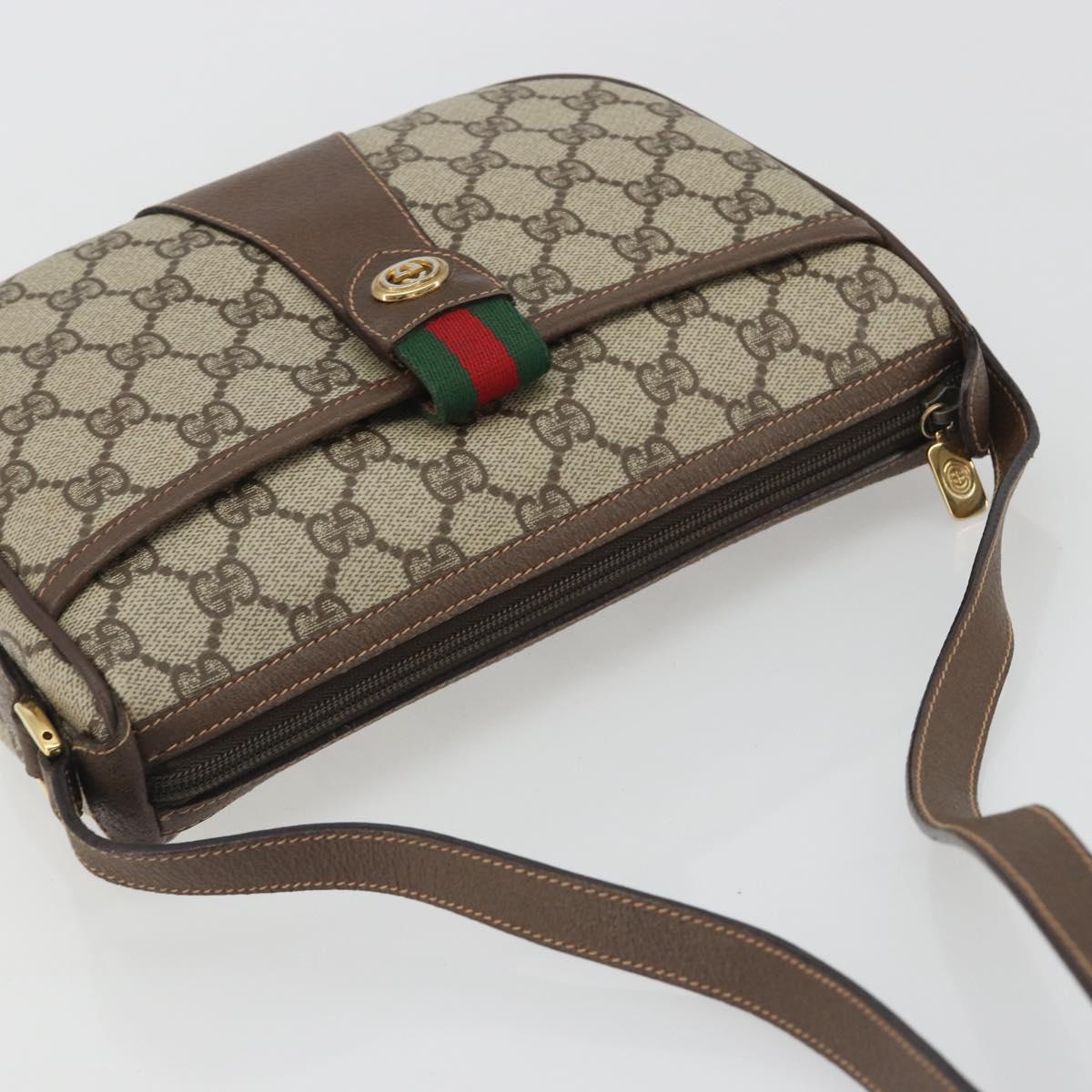 GUCCI GG Supreme Web Sherry Line Bag PVC Beige Gold 89 02 032 Auth kk699