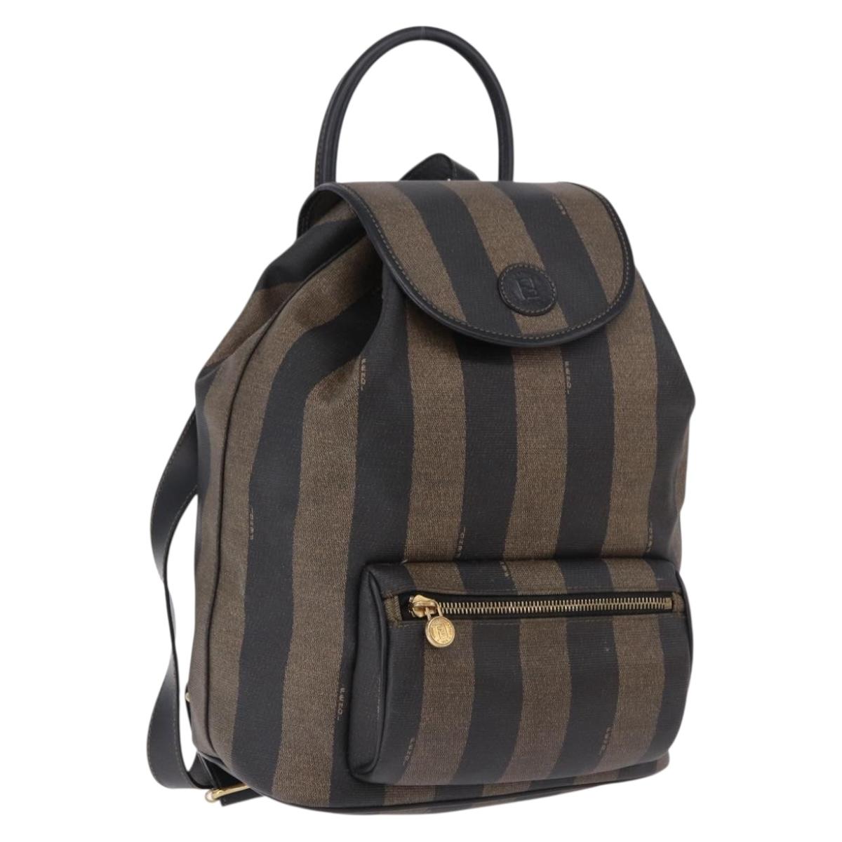 FENDI Pecan Canvas Backpack PVC Black Brown Auth kk700