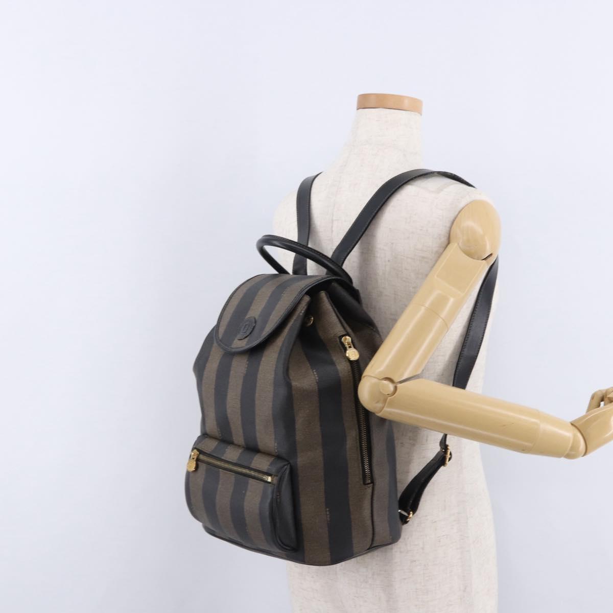 FENDI Pecan Canvas Backpack PVC Black Brown Auth kk700