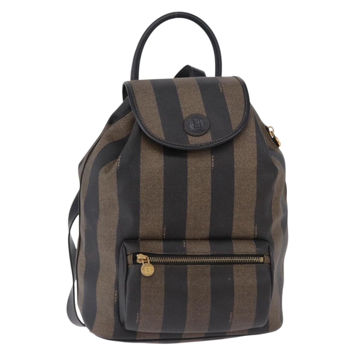 FENDI Pecan Canvas Backpack PVC Black Brown Auth kk700
