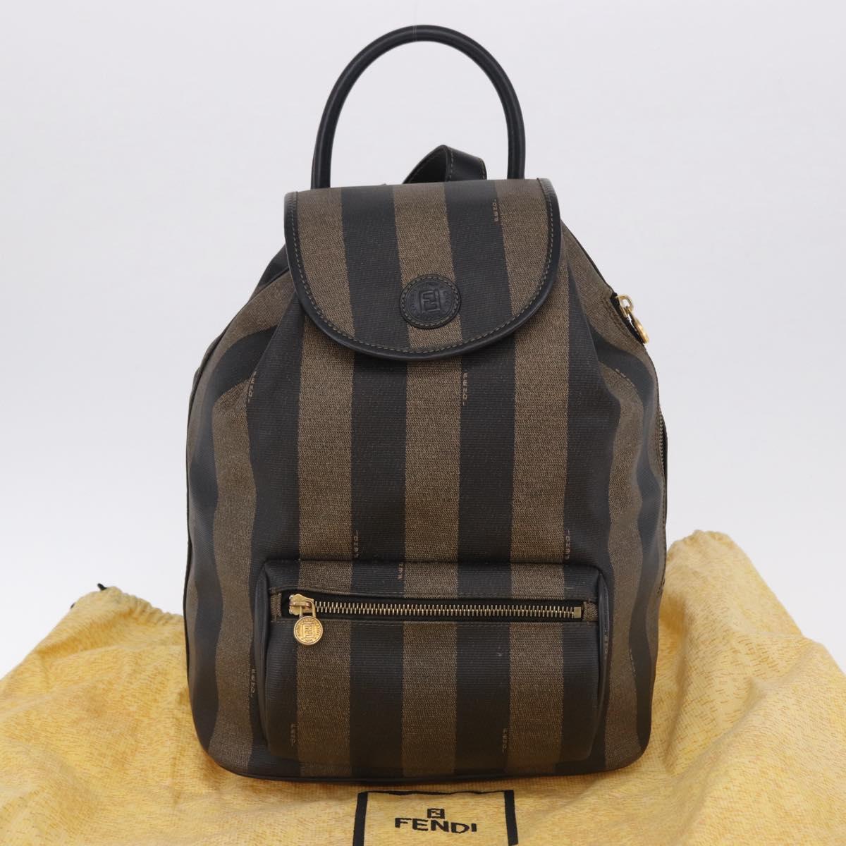 FENDI Pecan Canvas Backpack PVC Black Brown Auth kk700