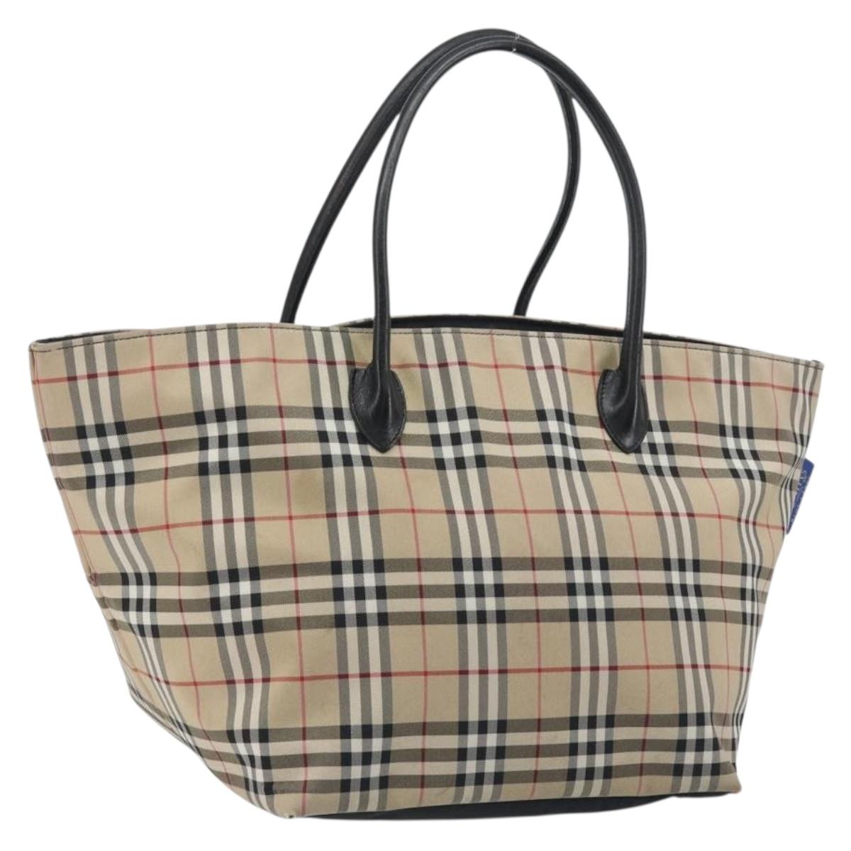 Burberrys Nova Check Blue Label Tote Bag Canvas Beige Auth kk702