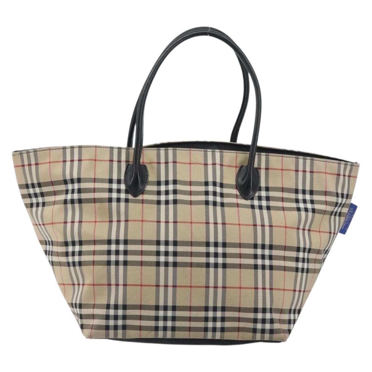 Burberrys Nova Check Blue Label Tote Bag Canvas Beige Auth kk702