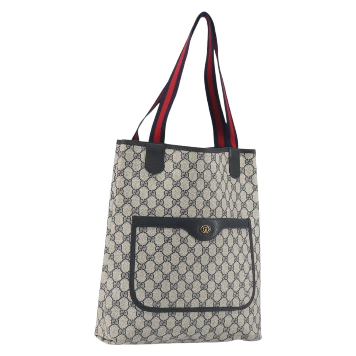GUCCI GG Supreme Sherry Line Tote Bag PVC Navy Gold 39 02 003 Auth kk706