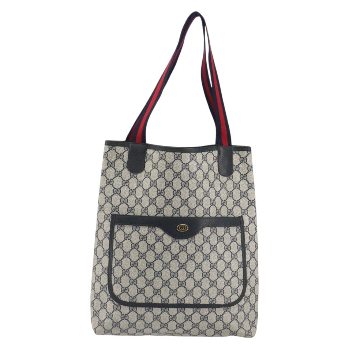 GUCCI GG Supreme Sherry Line Tote Bag PVC Navy Gold 39 02 003 Auth kk706