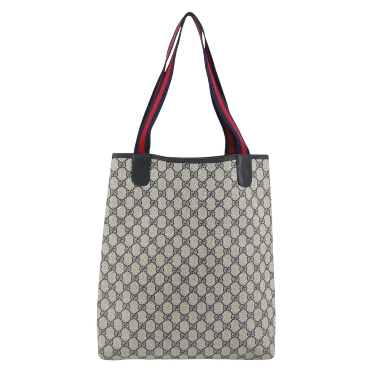 GUCCI GG Supreme Sherry Line Tote Bag PVC Navy Gold 39 02 003 Auth kk706